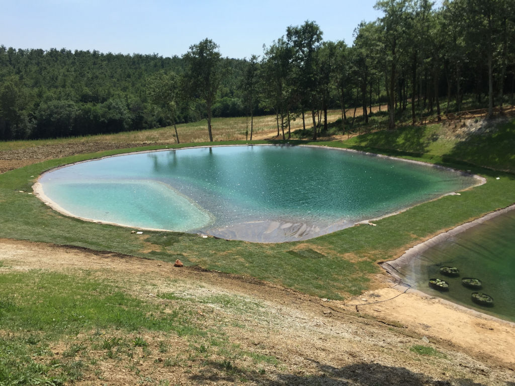 Ristrutturazione vecchio lago di raccolta acqua, con zona balneabile, spiagge e sedute in acqua